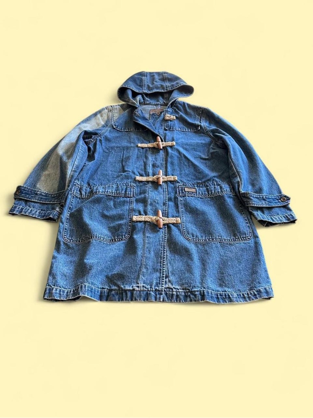 Vintage Ralph Lauren Denim Toggle Coat Blue Women’s S Hooded Duffle Jacket